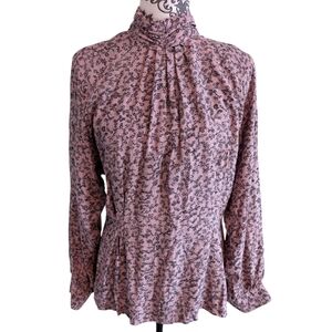 Mister Leonard Blouse Vintage 70s Whimsical Women 12 Victorian High Collar Pink